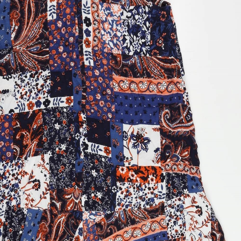Marks and Spencer Womens Blue Paisley Viscose A-Line Size 14 V-Neck Pullover