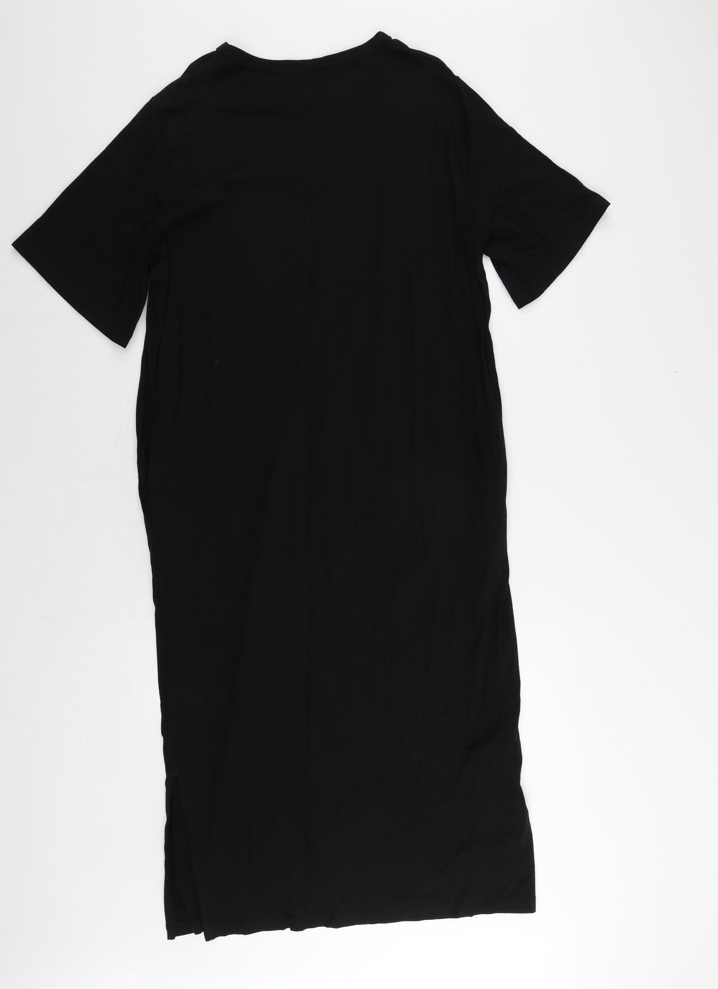 Marks and Spencer Womens Black Cotton T-Shirt Dress Size 12 Crew Neck Pullover - Pockets
