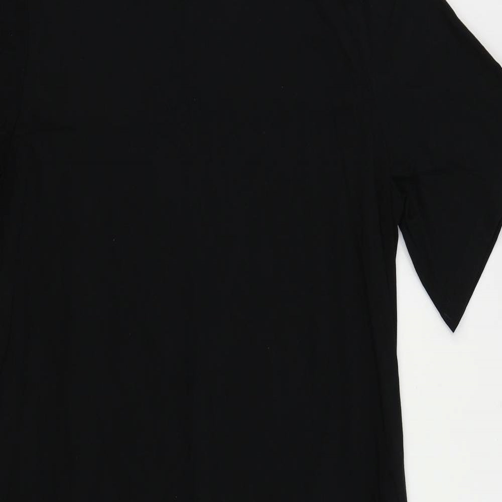 Marks and Spencer Womens Black Cotton T-Shirt Dress Size 12 Crew Neck Pullover - Pockets