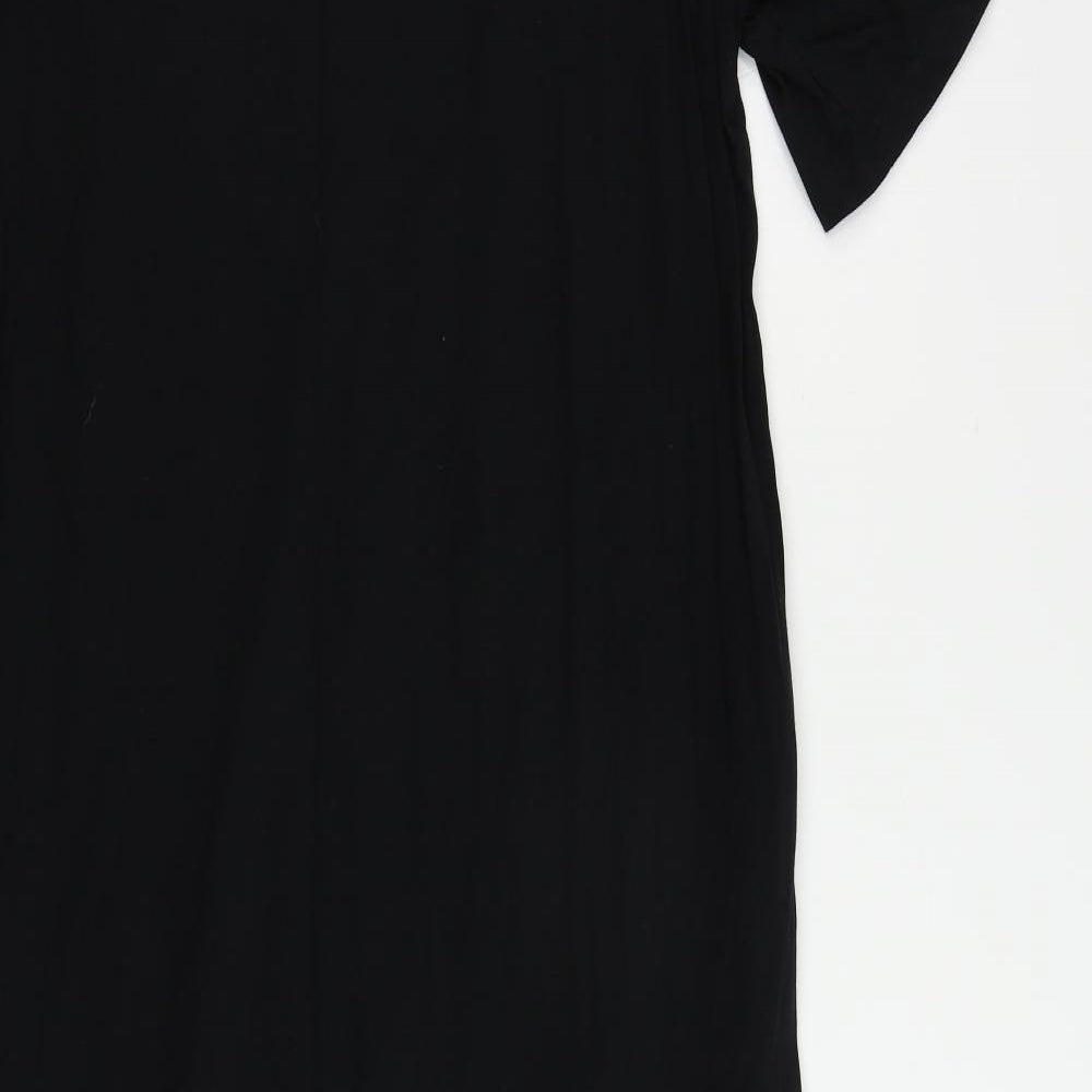 Marks and Spencer Womens Black Cotton T-Shirt Dress Size 12 Crew Neck Pullover - Pockets