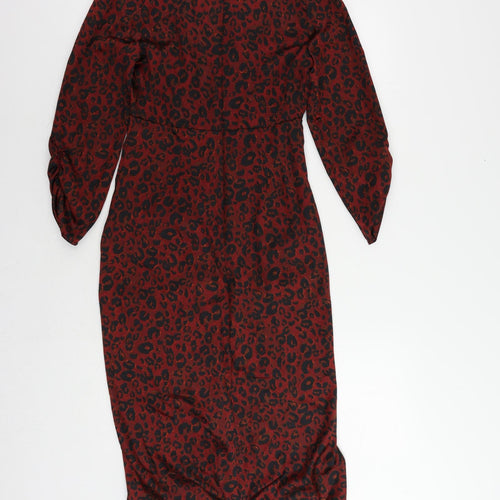 NEXT Womens Red Animal Print Polyester Sheath Size 6 V-Neck Zip - Ruched