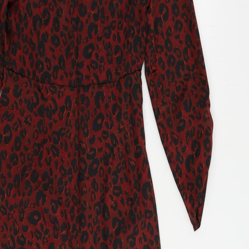 NEXT Womens Red Animal Print Polyester Sheath Size 6 V-Neck Zip - Ruched