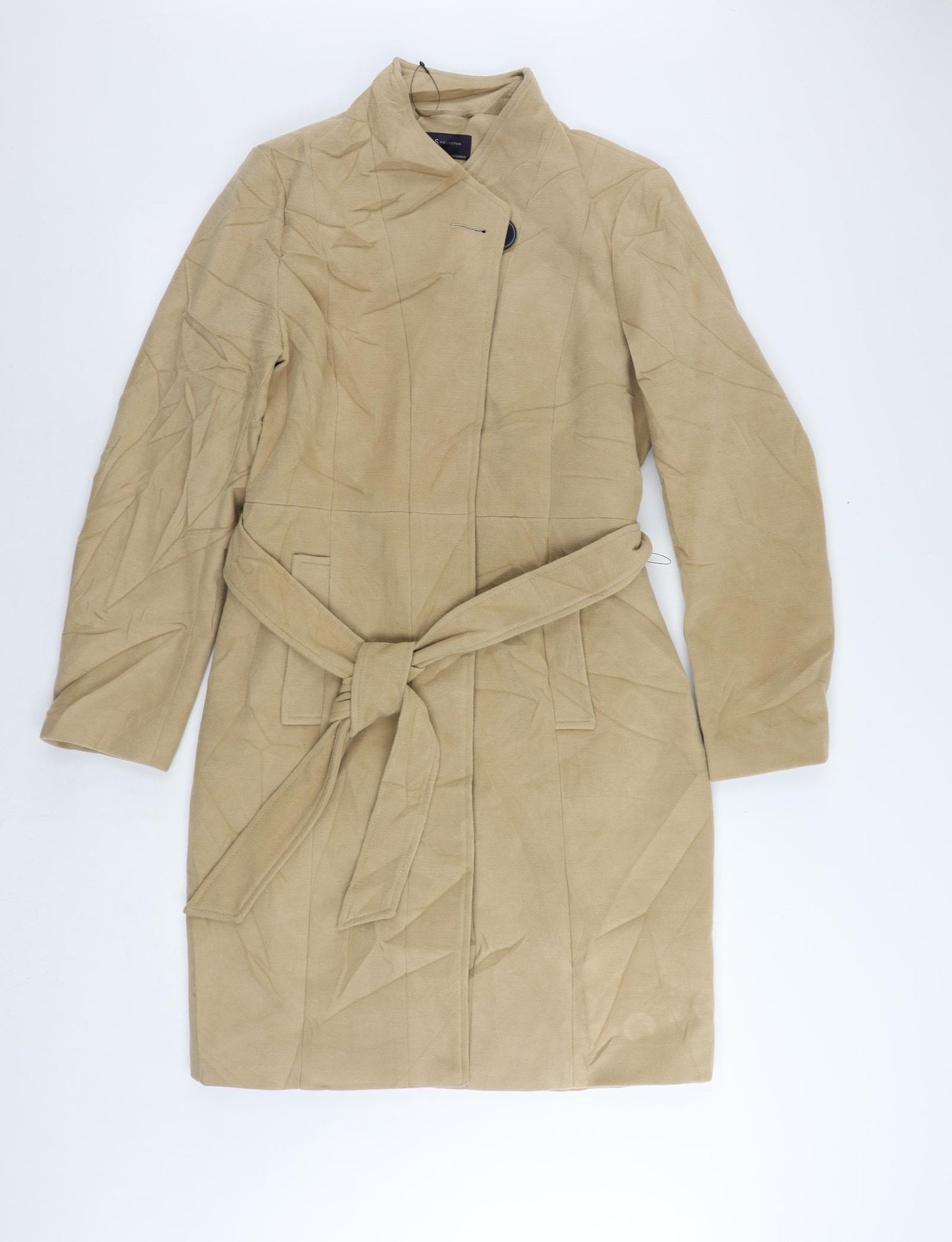 Marks and Spencer Womens Beige Overcoat Coat Size 14 Button - Belted