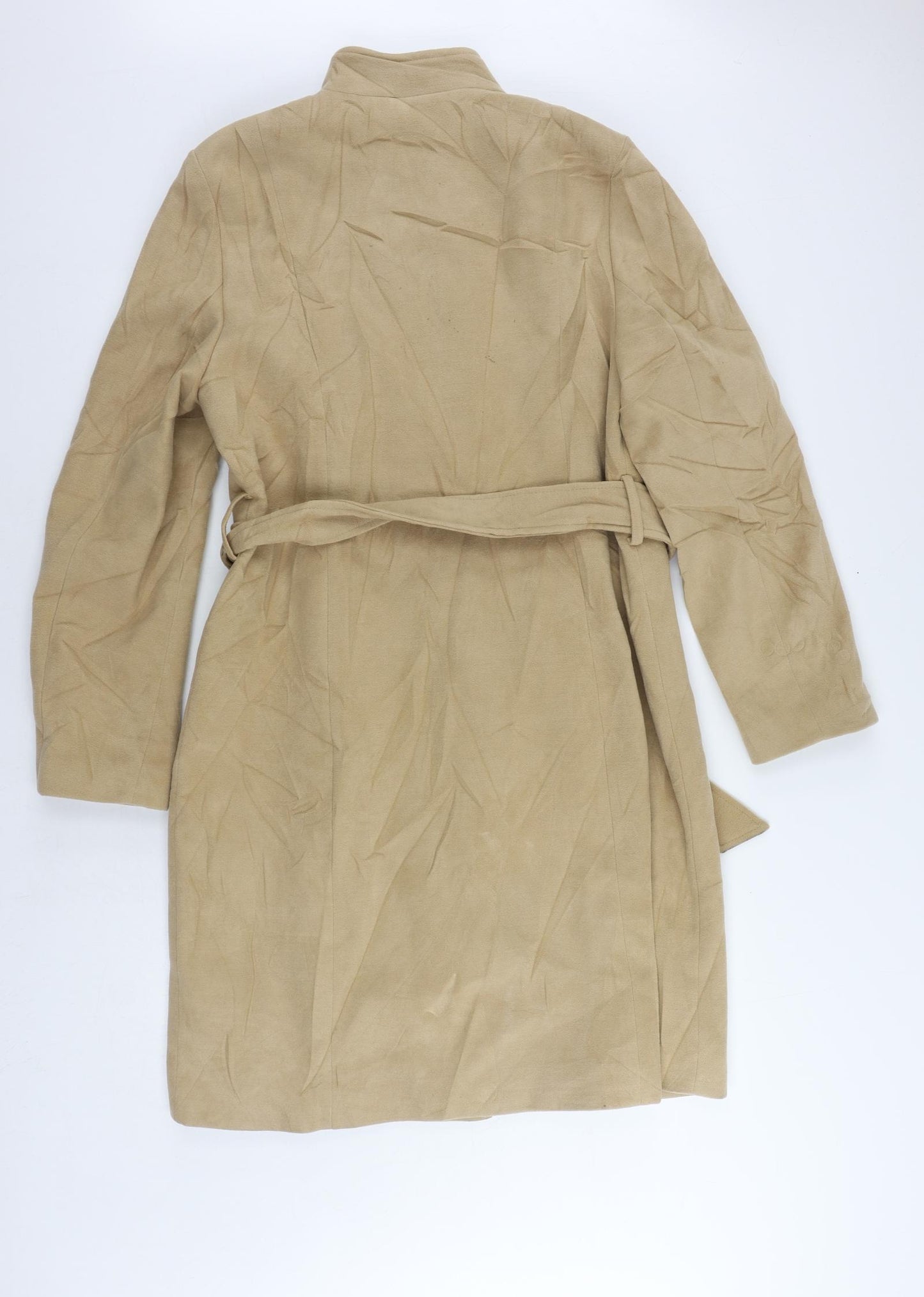 Marks and Spencer Womens Beige Overcoat Coat Size 14 Button - Belted