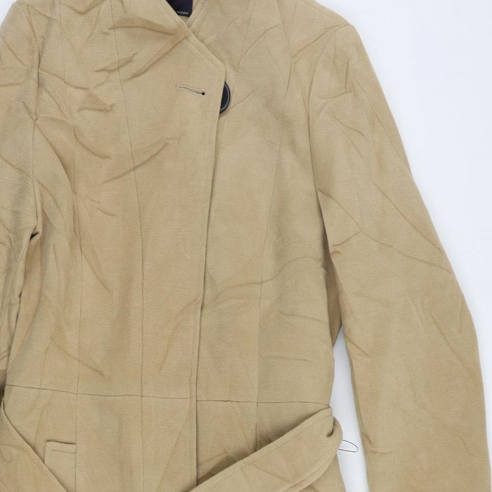Marks and Spencer Womens Beige Overcoat Coat Size 14 Button - Belted