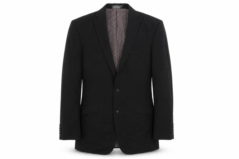 Front view of Marks & Spencer men’s black polyester jacket suit jacket, size 40, regular