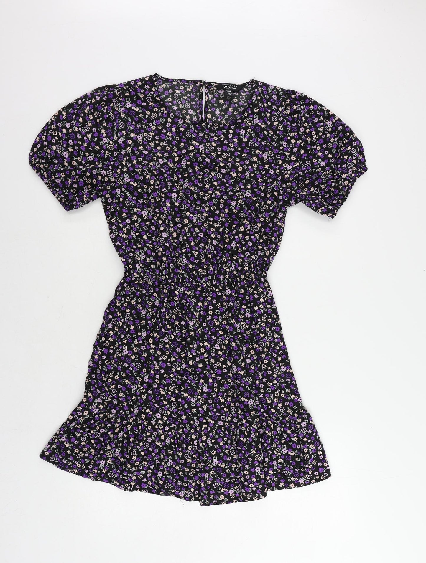 New Look Girls Black Floral Polyester A-Line Size 13 Years Round Neck Button
