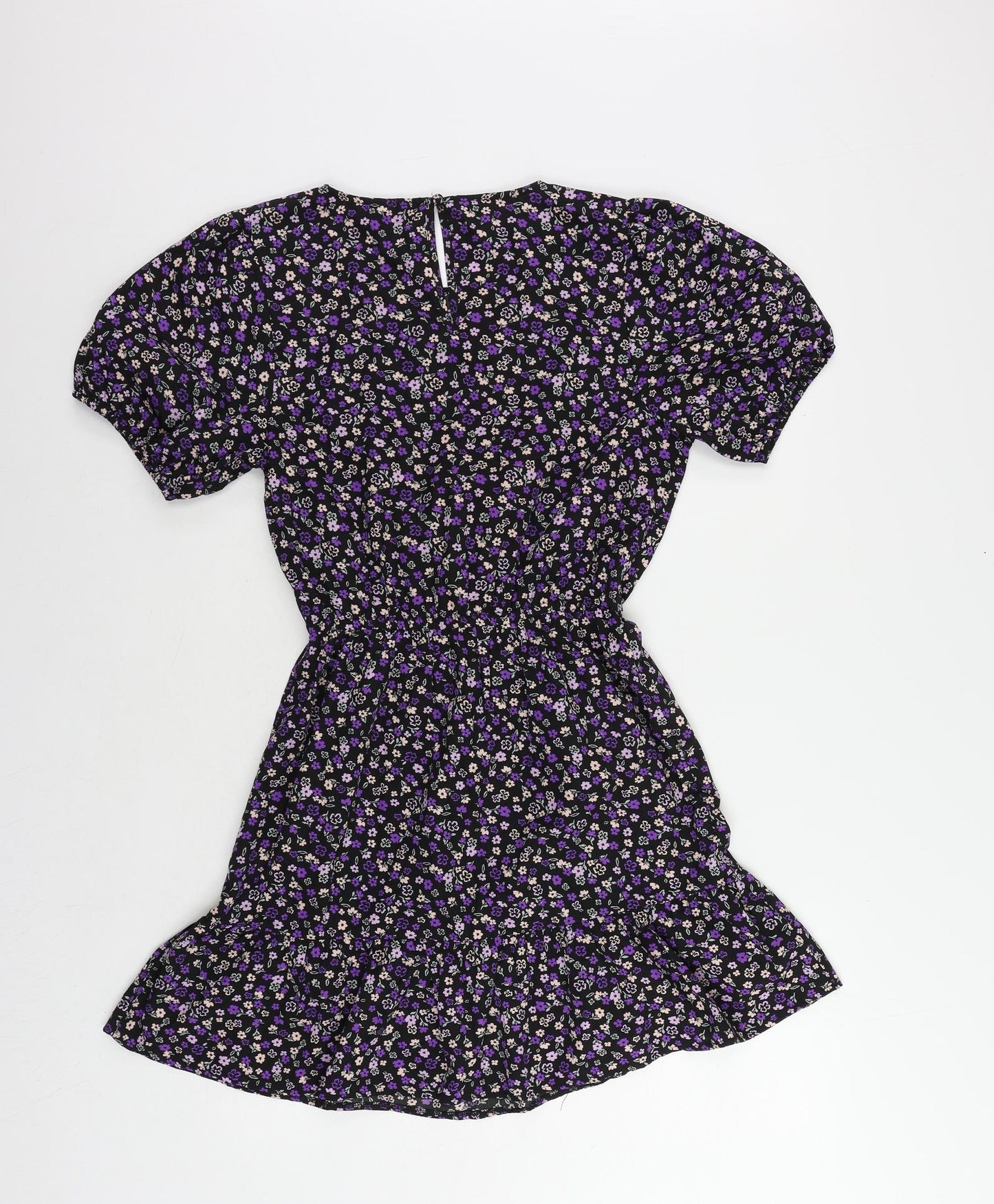 New Look Girls Black Floral Polyester A-Line Size 13 Years Round Neck Button