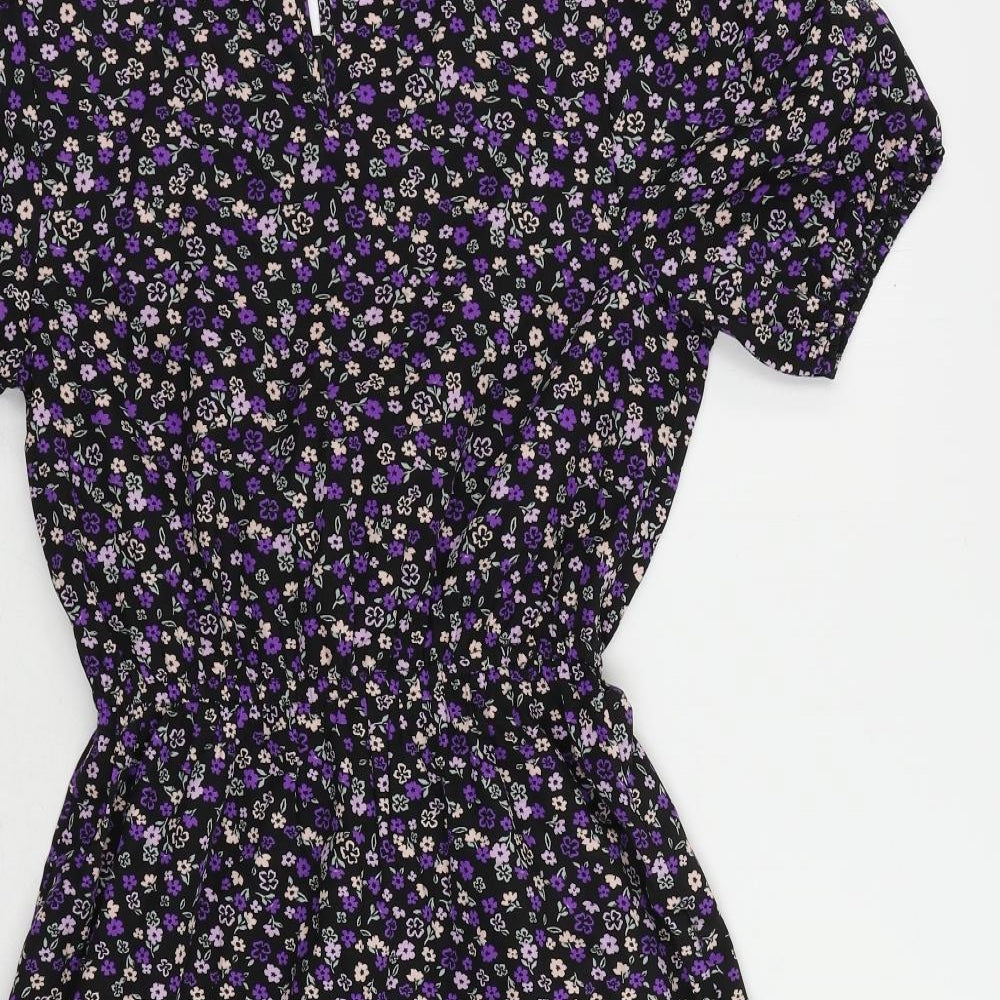 New Look Girls Black Floral Polyester A-Line Size 13 Years Round Neck Button