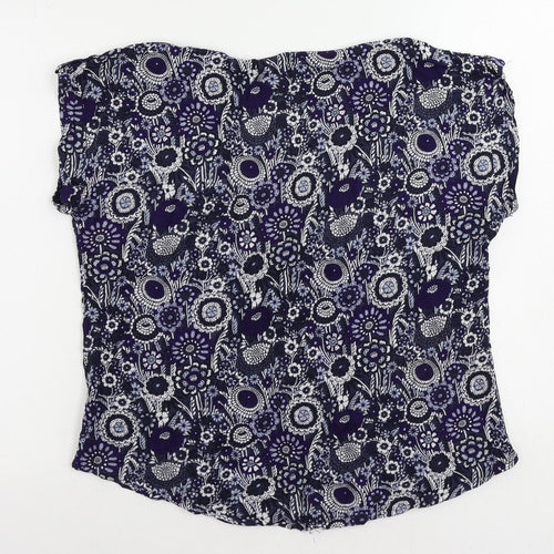 Mantaray Womens Blue Floral Viscose Basic Blouse Size 14 Boat Neck