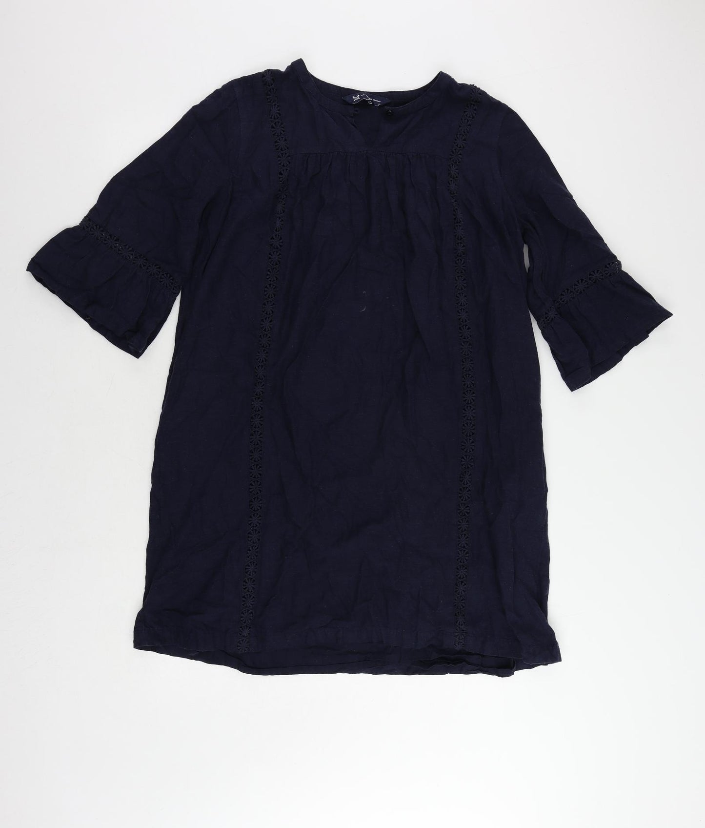 Crew Clothing Womens Blue Cotton Shift Size 12 Round Neck Button