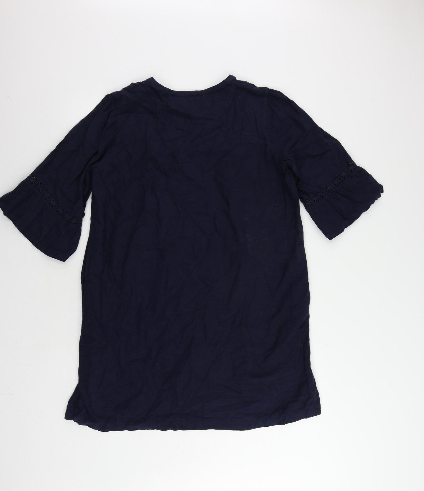 Crew Clothing Womens Blue Cotton Shift Size 12 Round Neck Button