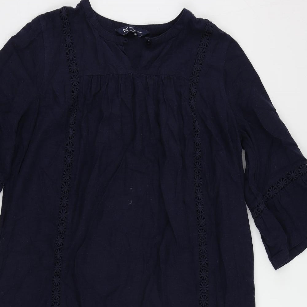 Crew Clothing Womens Blue Cotton Shift Size 12 Round Neck Button