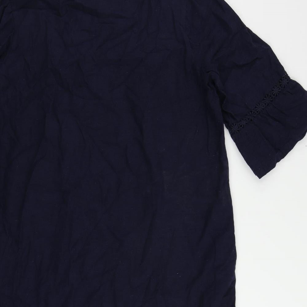 Crew Clothing Womens Blue Cotton Shift Size 12 Round Neck Button