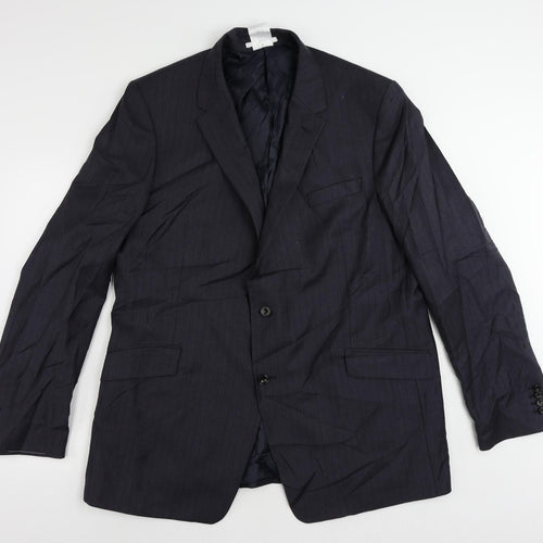 Marks and Spencer Mens Blue Striped Polyester Jacket Suit Jacket Size 48 Regular