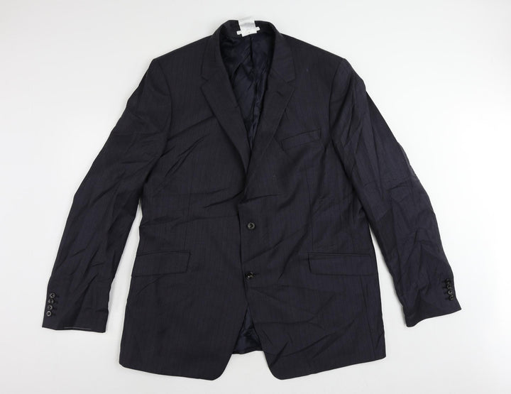 Marks and Spencer Mens Blue Striped Polyester Jacket Suit Jacket Size 48 Regular