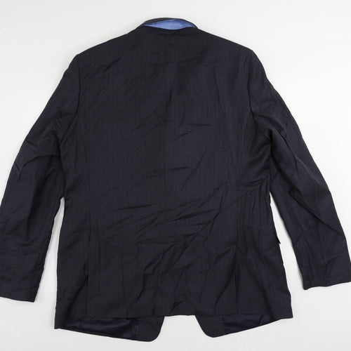 Marks and Spencer Mens Blue Striped Polyester Jacket Suit Jacket Size 48 Regular