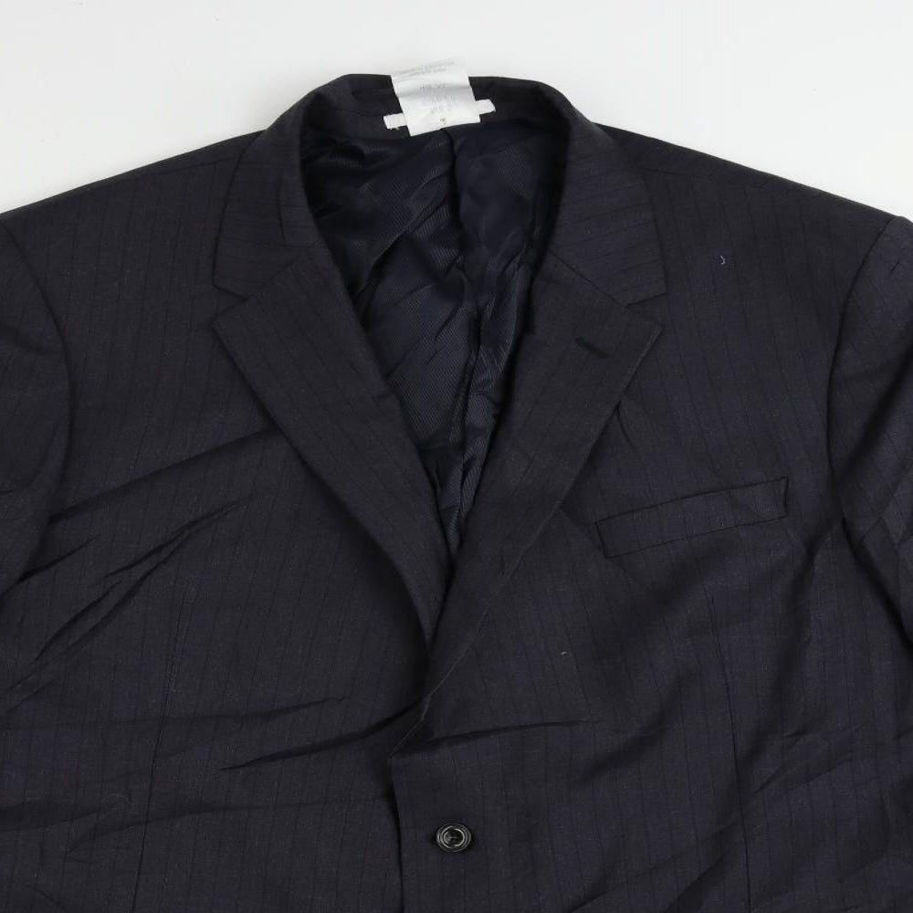Marks and Spencer Mens Blue Striped Polyester Jacket Suit Jacket Size 48 Regular
