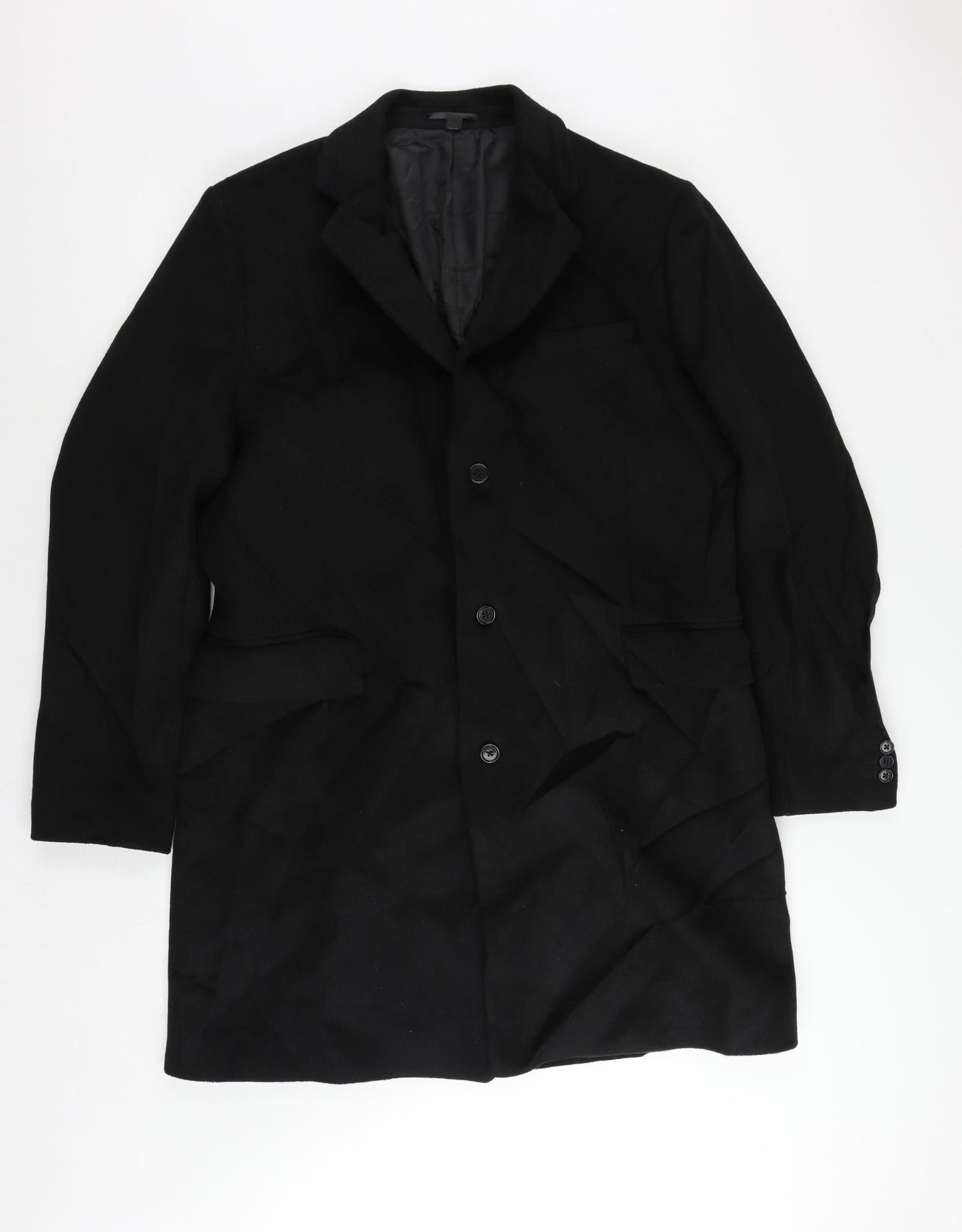 Marks and Spencer Mens Black Overcoat Coat Size XL Button