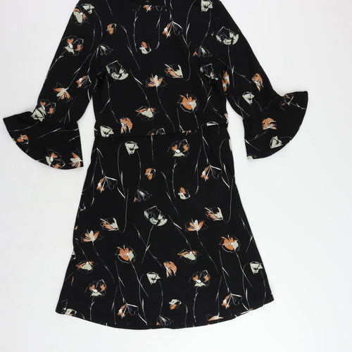 NEXT Womens Black Floral Polyester A-Line Size 10 Boat Neck Pullover