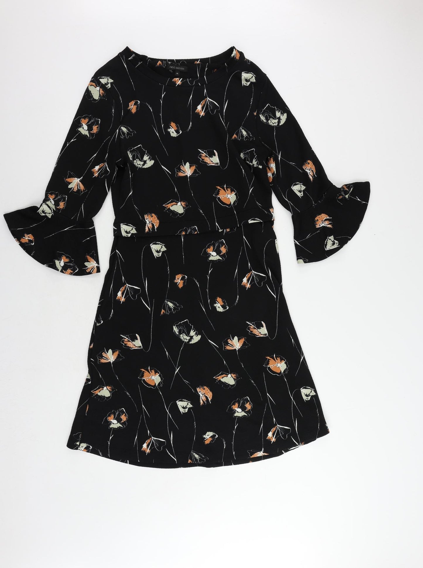 NEXT Womens Black Floral Polyester A-Line Size 10 Boat Neck Pullover