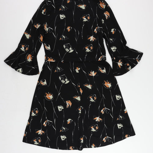 NEXT Womens Black Floral Polyester A-Line Size 10 Boat Neck Pullover