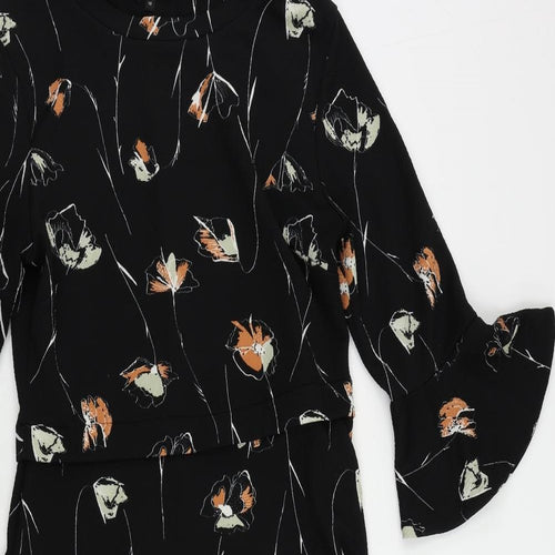 NEXT Womens Black Floral Polyester A-Line Size 10 Boat Neck Pullover