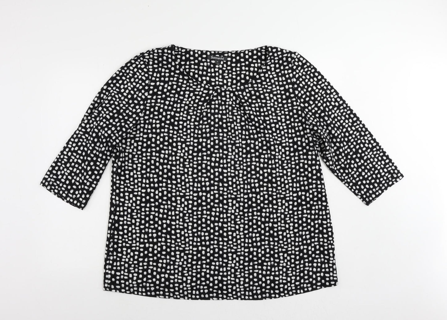 Bonmarché Womens Black Geometric Polyester Basic Blouse Size 20 Boat Neck