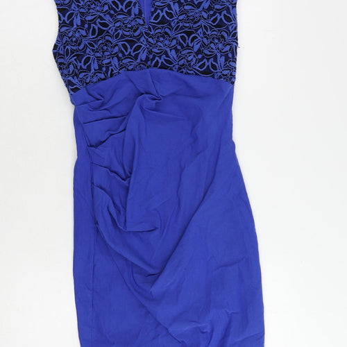 Izabel London Womens Blue Viscose Pencil Dress Size 10 V-Neck Zip - Ruched