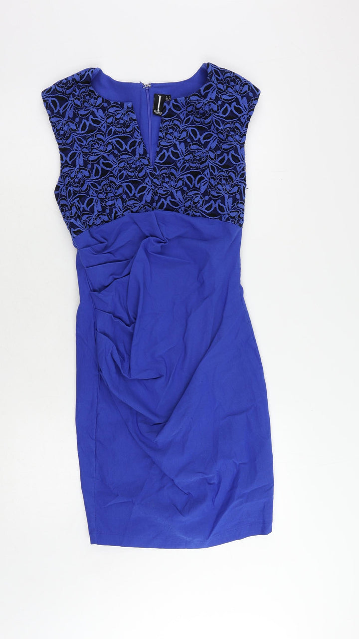 Izabel London Womens Blue Viscose Pencil Dress Size 10 V-Neck Zip - Ruched