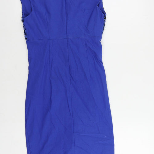 Izabel London Womens Blue Viscose Pencil Dress Size 10 V-Neck Zip - Ruched