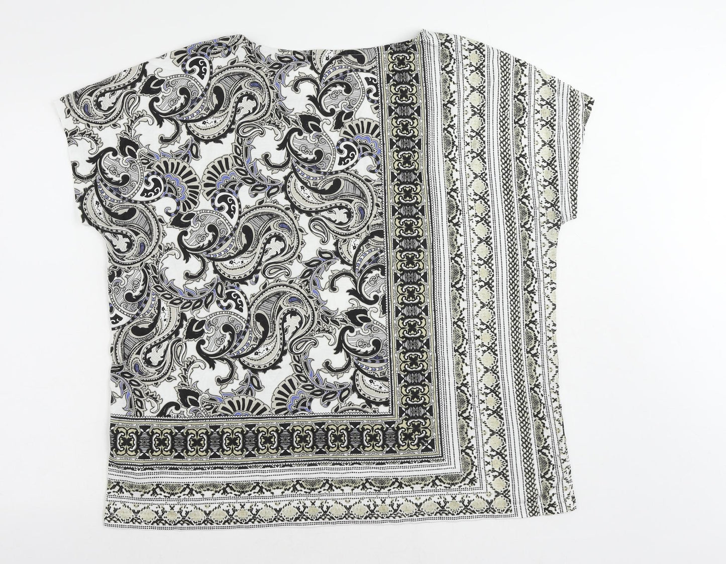 Olsen Womens White Paisley Cotton Basic T-Shirt Size 20 Boat Neck