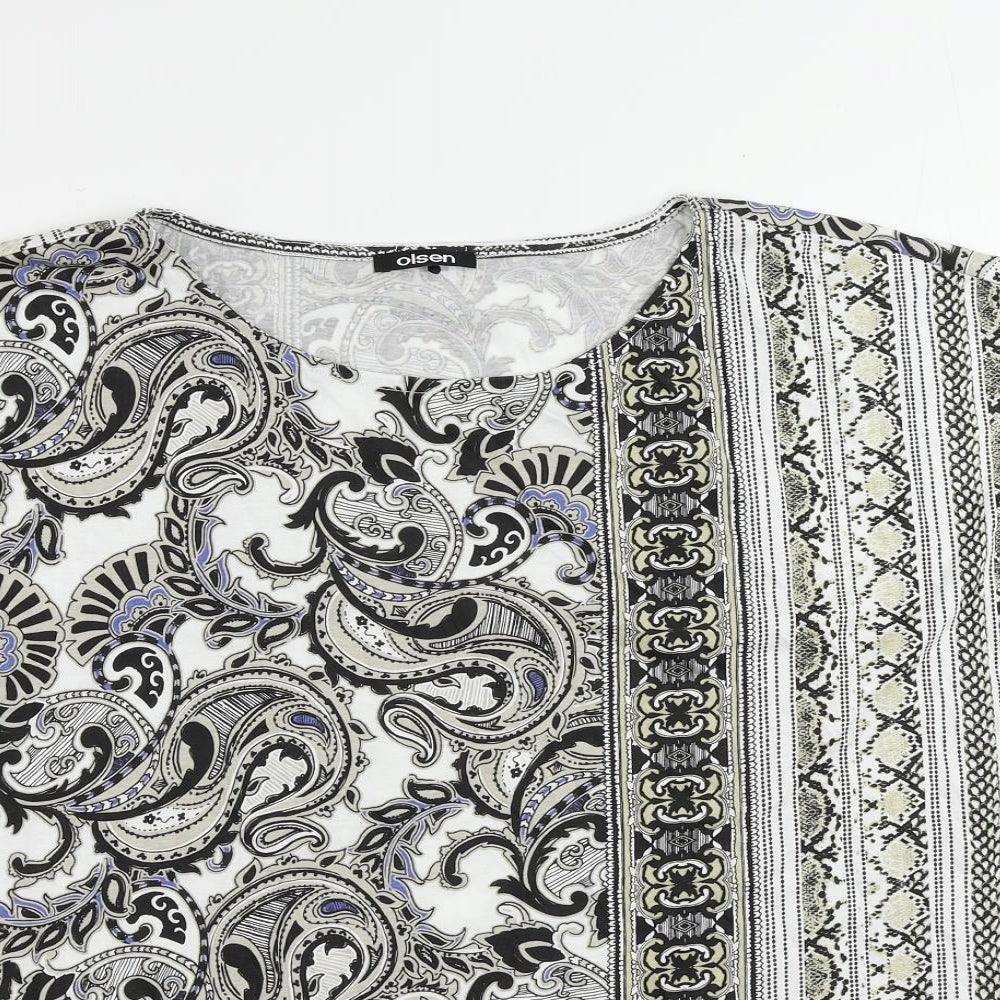 Olsen Womens White Paisley Cotton Basic T-Shirt Size 20 Boat Neck