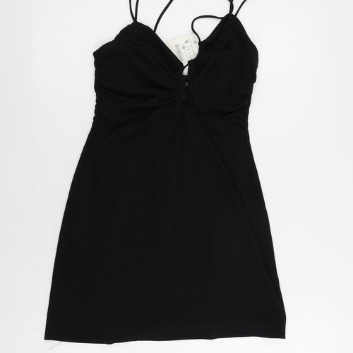 Zara Womens Black Polyester Mini Size S Halter Zip