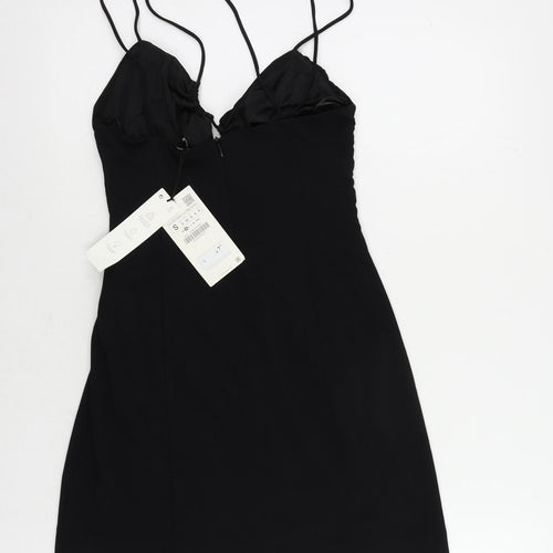 Zara Womens Black Polyester Mini Size S Halter Zip