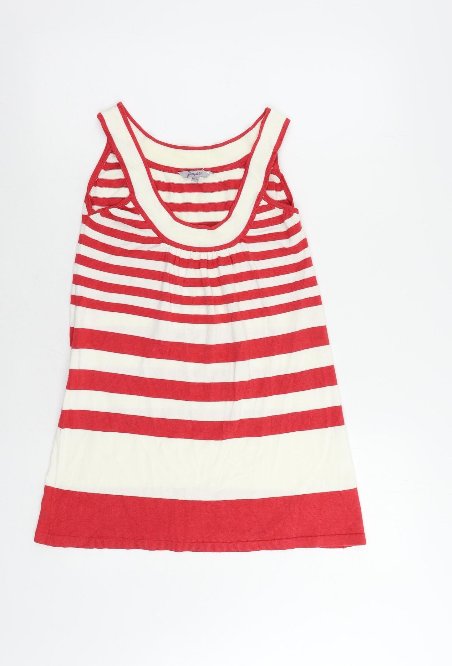 Zingara Womens Red Striped Viscose Basic Tank Size 10 Scoop Neck