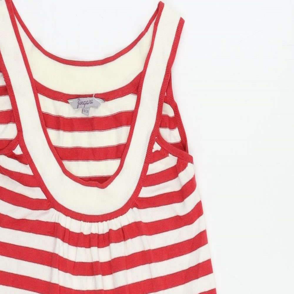 Zingara Womens Red Striped Viscose Basic Tank Size 10 Scoop Neck