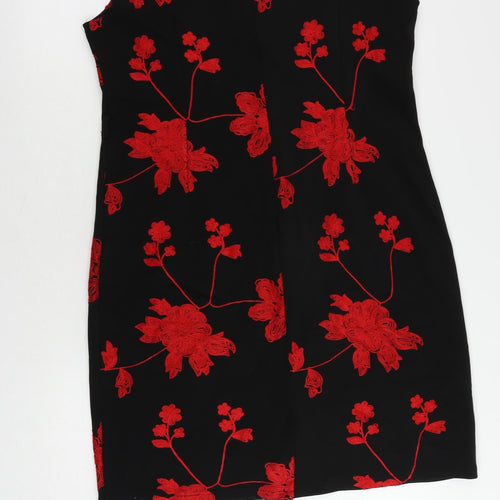 Smashed Lemon Womens Black Floral Viscose Pencil Dress Size 16 Boat Neck Zip - Embroidered