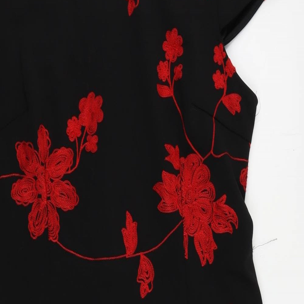Smashed Lemon Womens Black Floral Viscose Pencil Dress Size 16 Boat Neck Zip - Embroidered