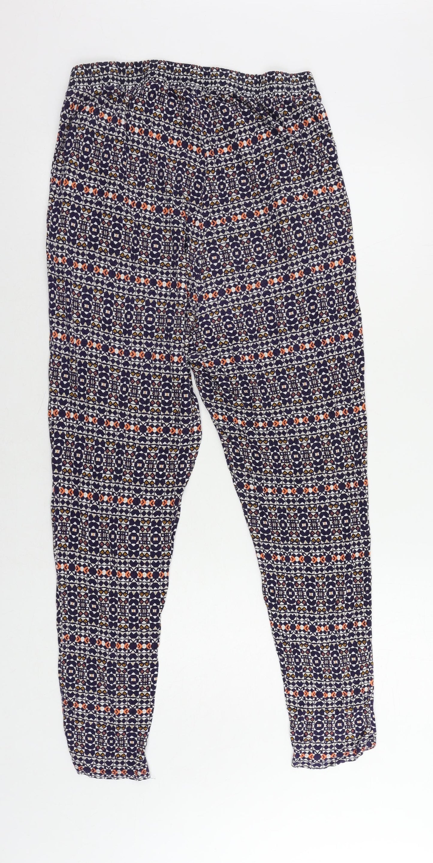 H&M Womens Multicoloured Geometric Viscose Jogger Trousers Size L L30 in Regular - Elastic Waist