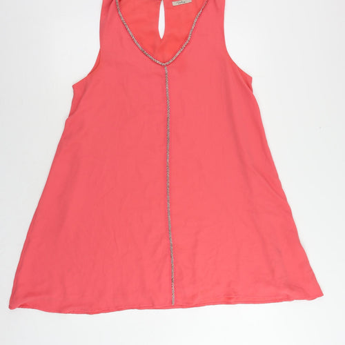 Darling Womens Pink Polyester Trapeze & Swing Size L V-Neck Button - Embellished