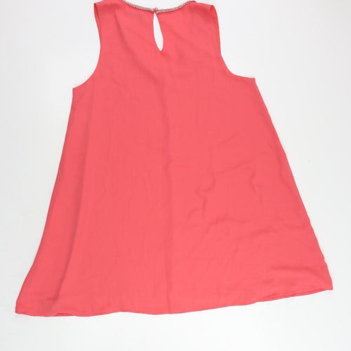 Darling Womens Pink Polyester Trapeze & Swing Size L V-Neck Button - Embellished