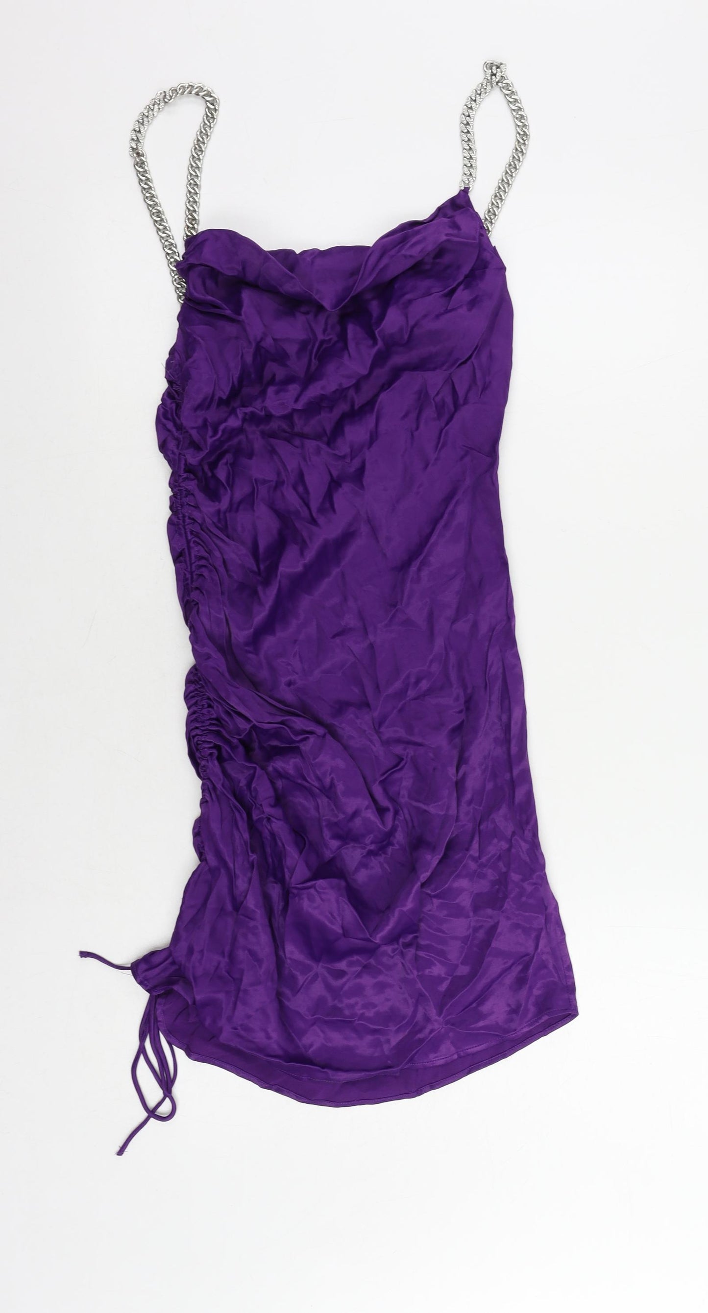 Zara Womens Purple Viscose Mini Size XS Cowl Neck Pullover - Chain Straps