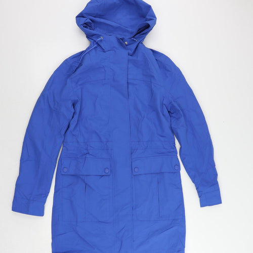 Marks and Spencer Womens Blue Rain Coat Coat Size 6 Zip - Hooded