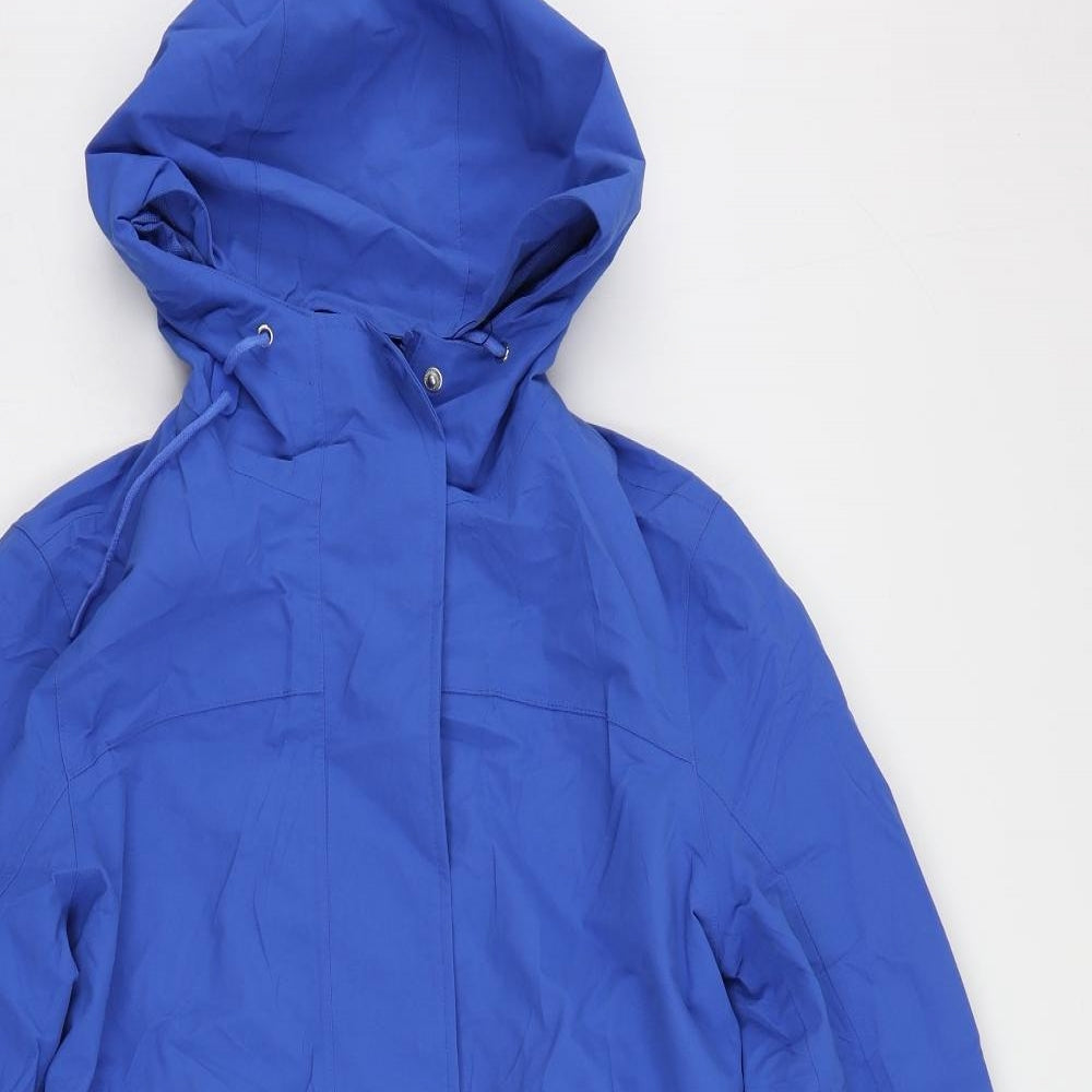 Marks and Spencer Womens Blue Rain Coat Coat Size 6 Zip - Hooded