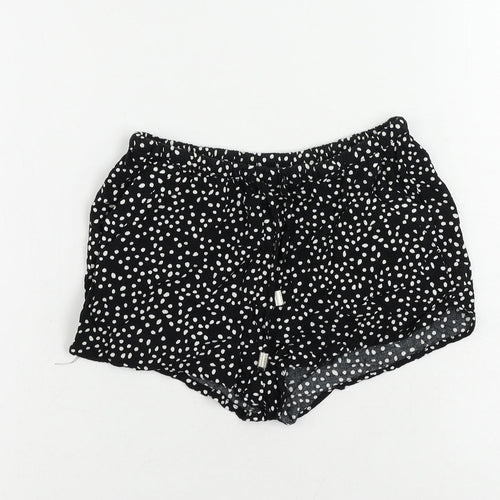 H&M Womens Black Polka Dot Viscose Basic Shorts Size 6 L3 in Regular Drawstring - Elastic Waist