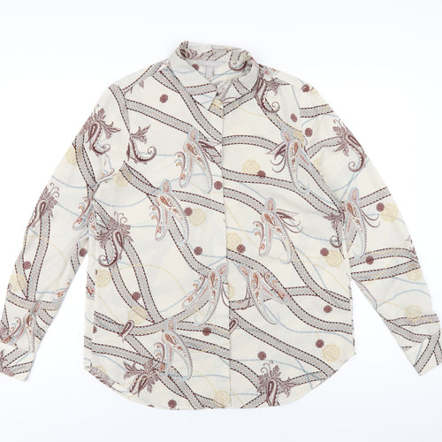 H&M Womens Multicoloured Geometric Polyester Basic Button-Up Size 8 Collared