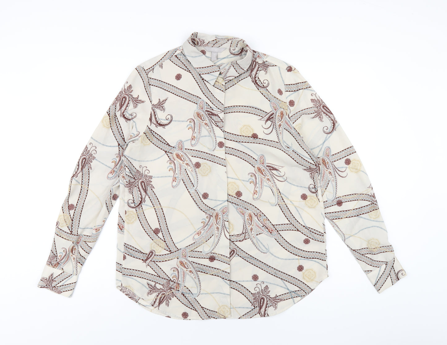 H&M Womens Multicoloured Geometric Polyester Basic Button-Up Size 8 Collared