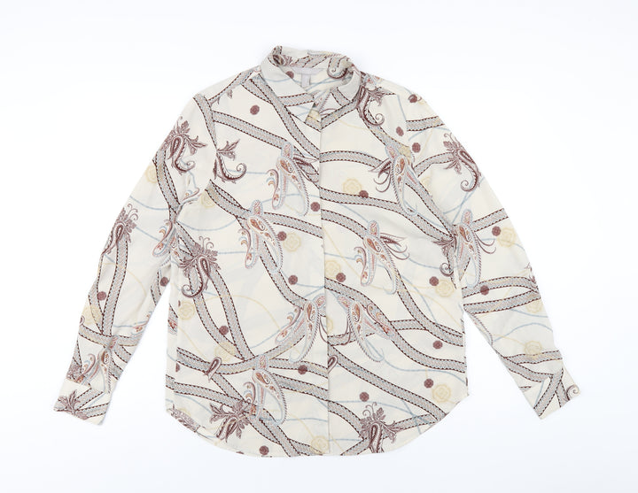 H&M Womens Multicoloured Geometric Polyester Basic Button-Up Size 8 Collared