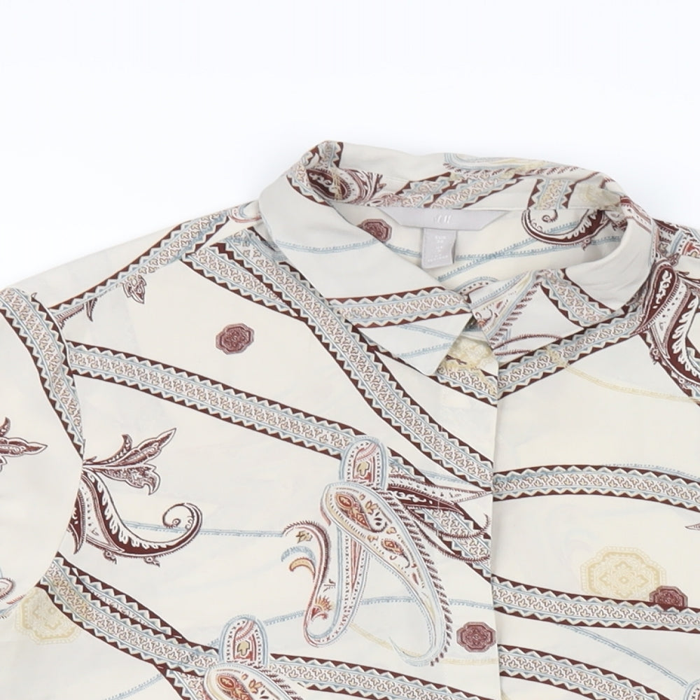 H&M Womens Multicoloured Geometric Polyester Basic Button-Up Size 8 Collared